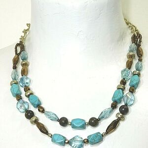 Lia Sophia Necklace, Turquoise & Bronzite, 18-21", NWOT